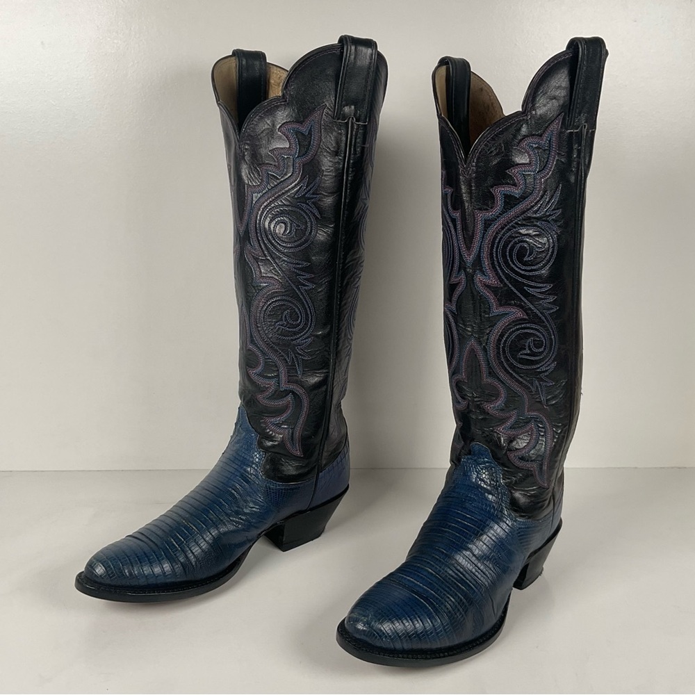 Vintage Justin Teju Lizard Cowgirl Boots | USA Made | Blue | Women’s 6.5 B